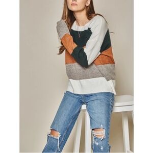 Doe & Rae Cashmere Blend Colorblock Sweater Soft Luxe Knit